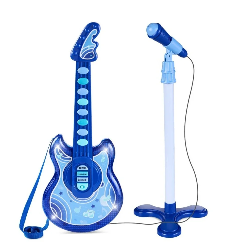 19-Inch Kids Electric Toy Guitar with Microphone and Stand Blue